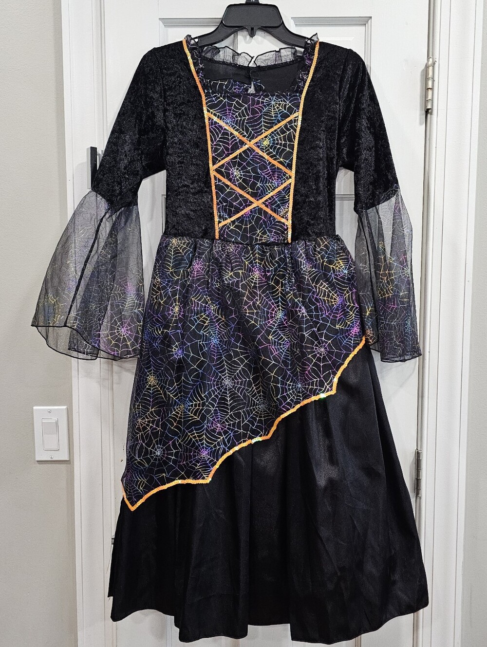 Girls Rainbow Spiderweb Witch Costume Dress Metallic Spider Web Size 14/16 XL